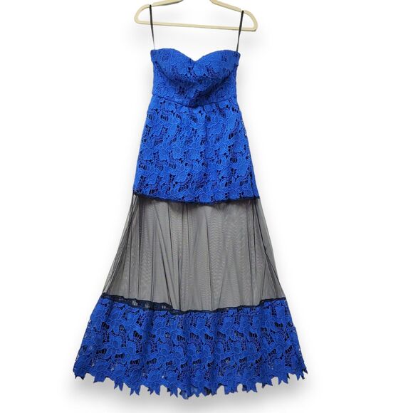 Boston Proper Sheer Mesh Illusion Black Blue Lace Maxi Dress Strapless Size 0 - Picture 4 of 16